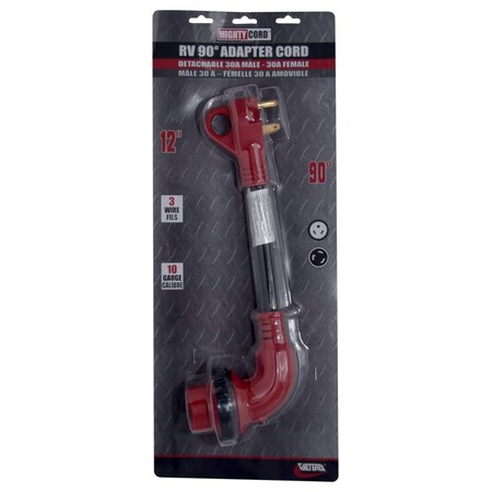 Valterra 30AM-30AF 90 DEG LED DETACH ADAPTER CORD, 12 IN, RED, CARDED A10-3030D90VP